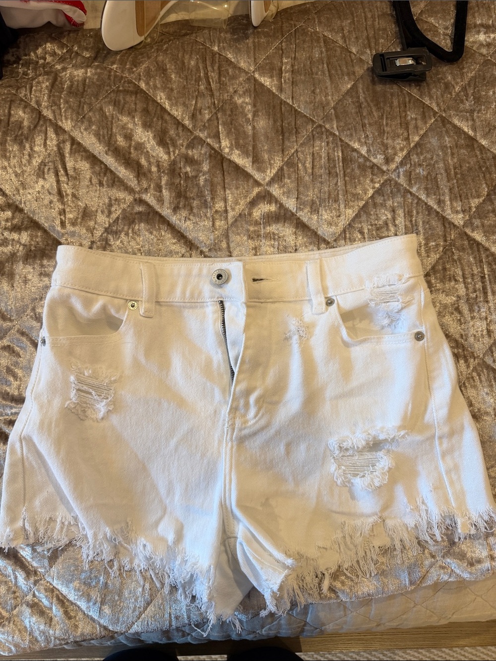Neutral Beige-Tan Shorts with Frayed Hem